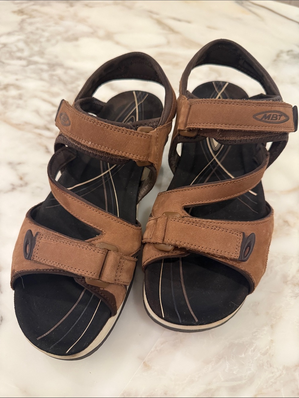 MBT Brown Leather Multi-Strap Comfort Sandals